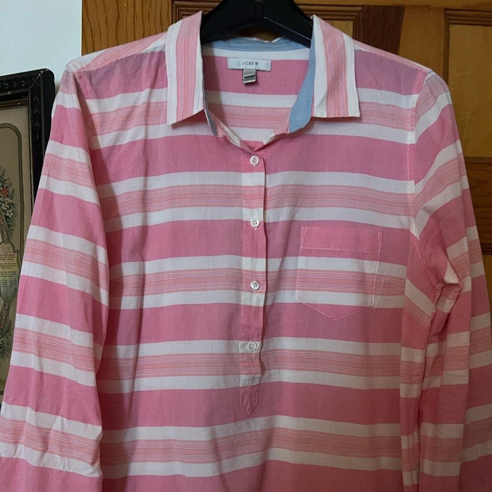 J. Crew Pink and Cream Striped Shirt
